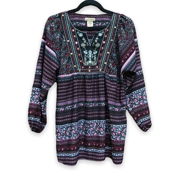 Art and Soul Boho Peasant Embroidered Sequins Long Sleeve Blouse Womens Small - Picture 1 of 10